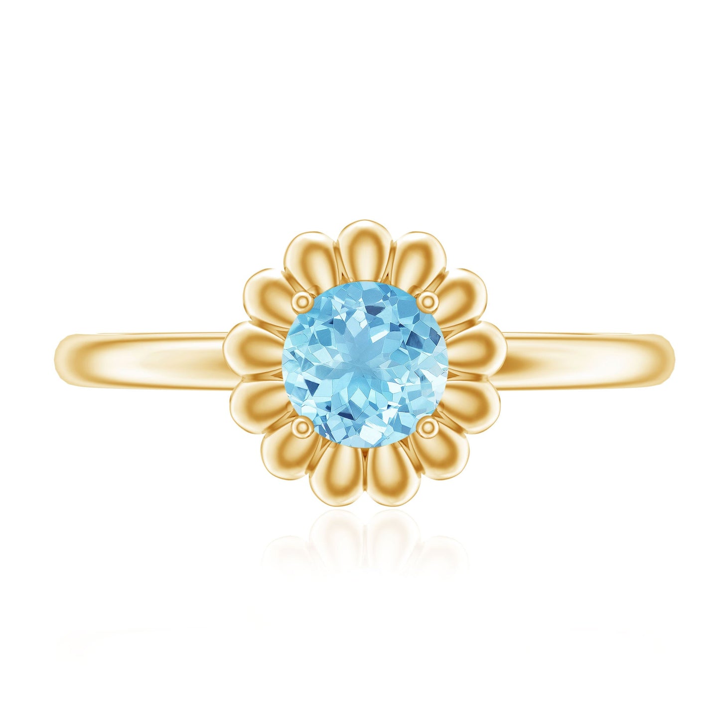 Natural Aquamarine Flower Promise Ring with Certificate