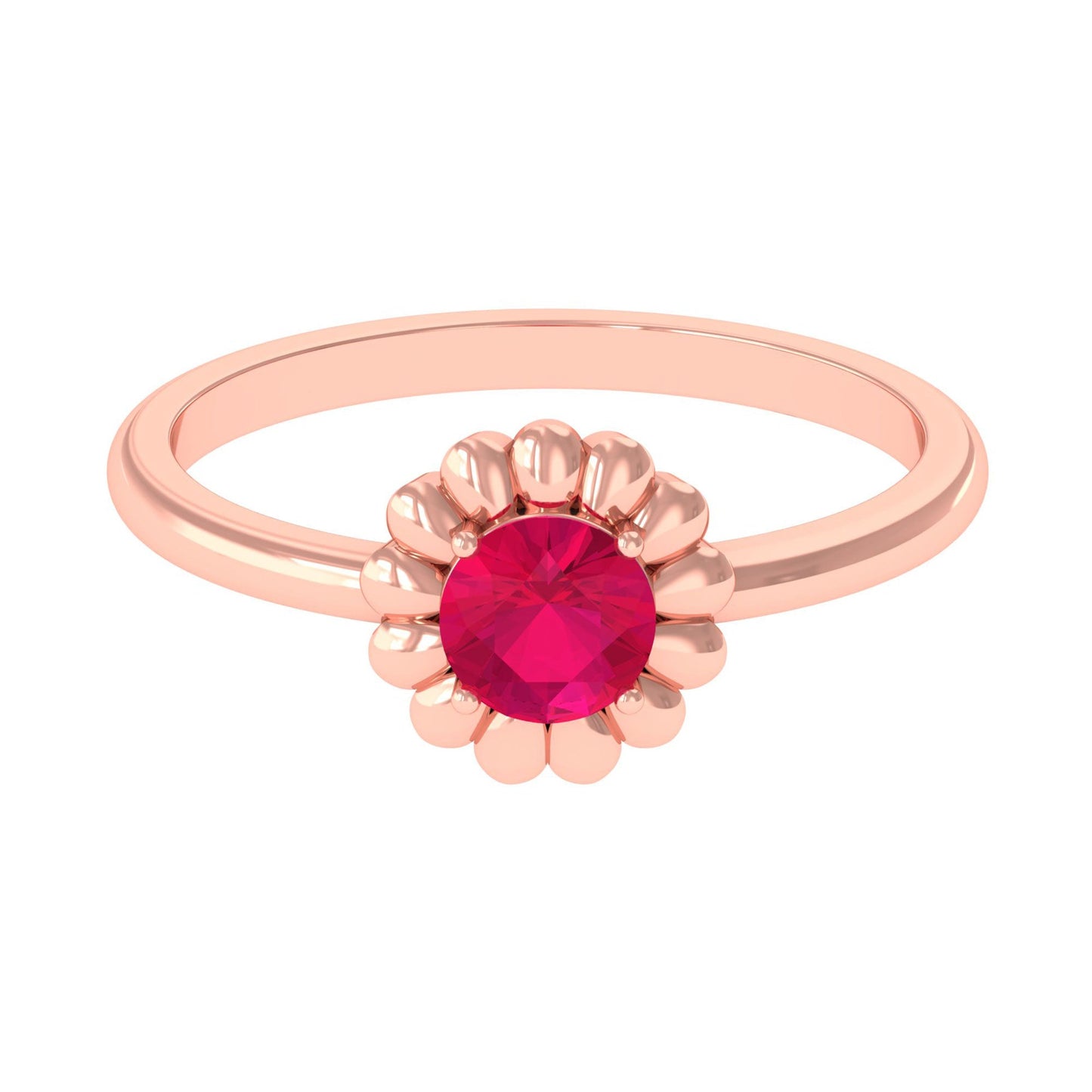 Round Cut Genuine Ruby Flower Promise Ring