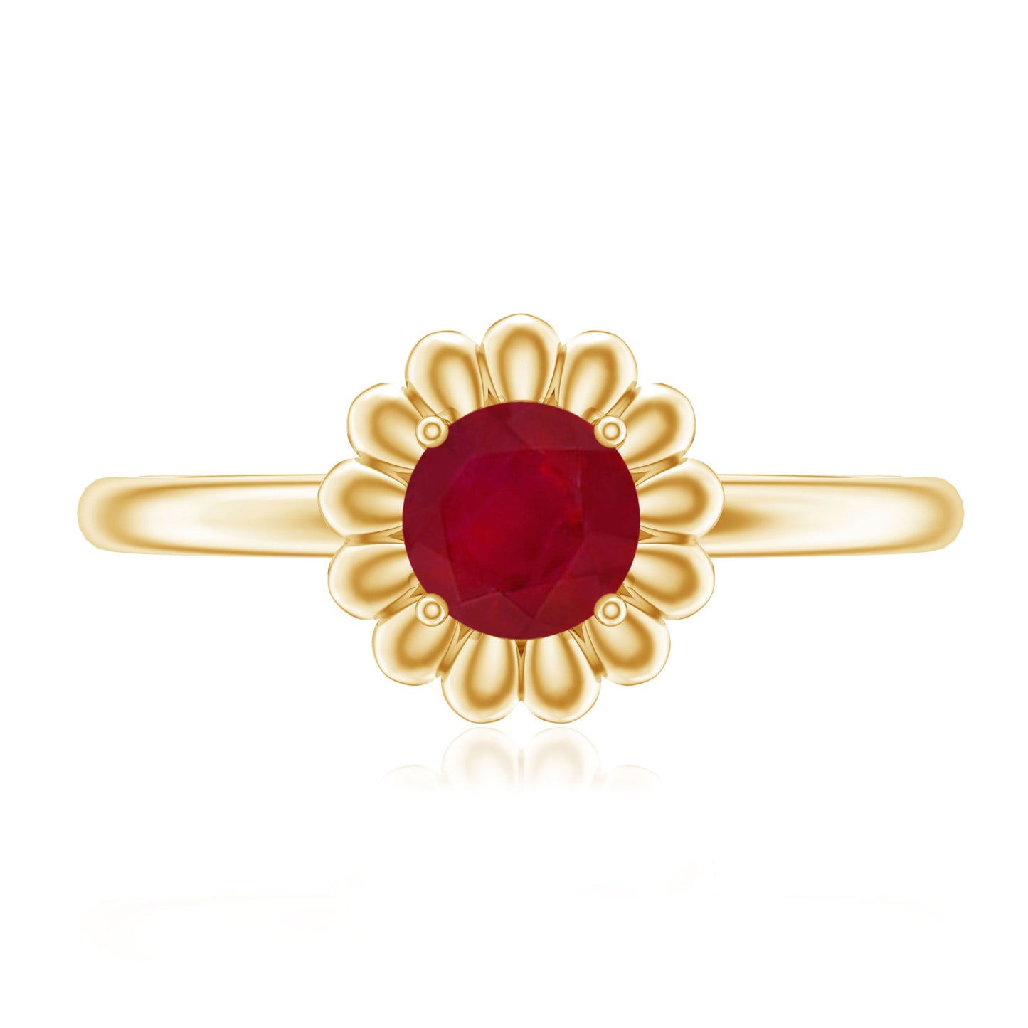 Round Cut Genuine Ruby Flower Promise Ring
