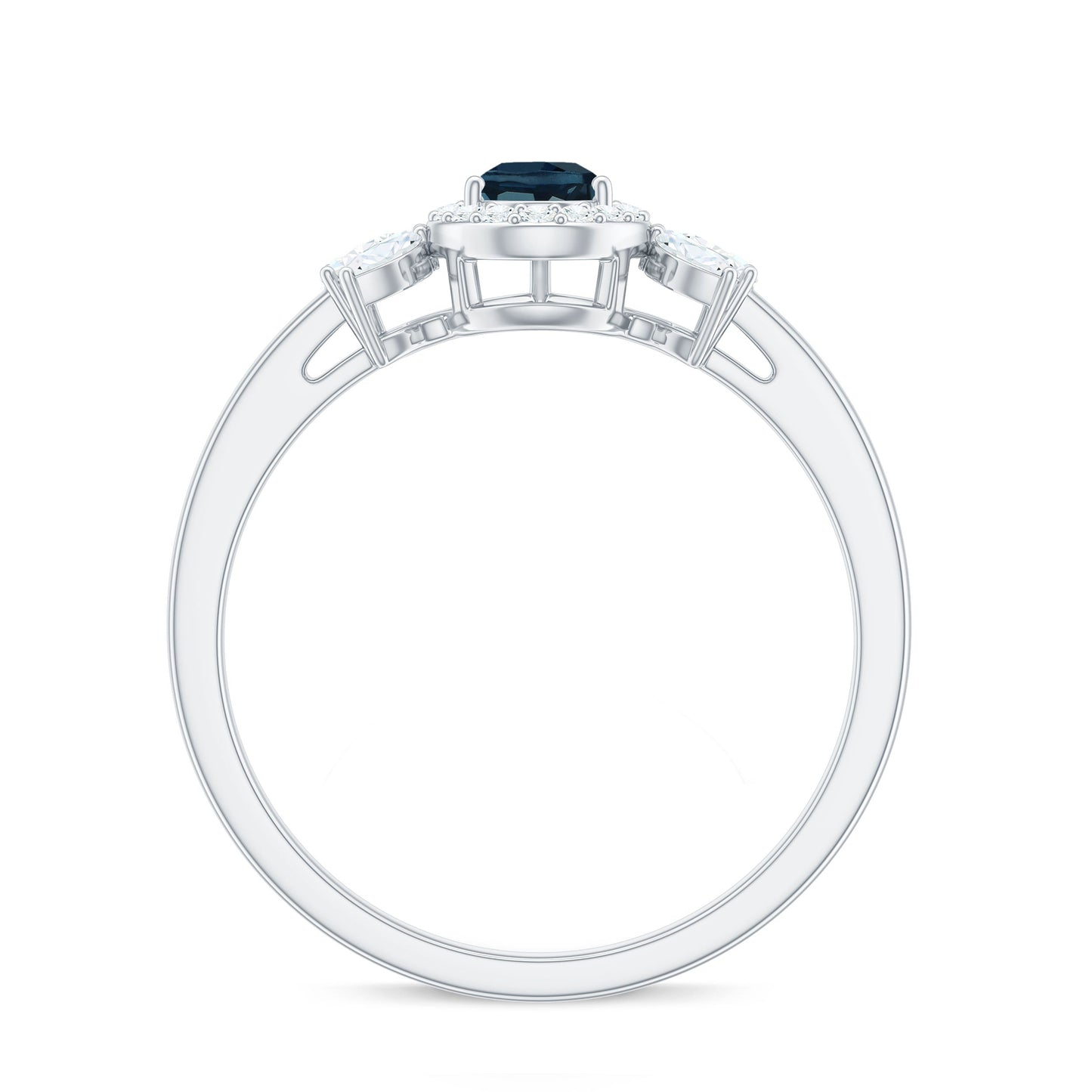Pear Shaped London Blue Topaz Engagement Ring with Diamond Halo