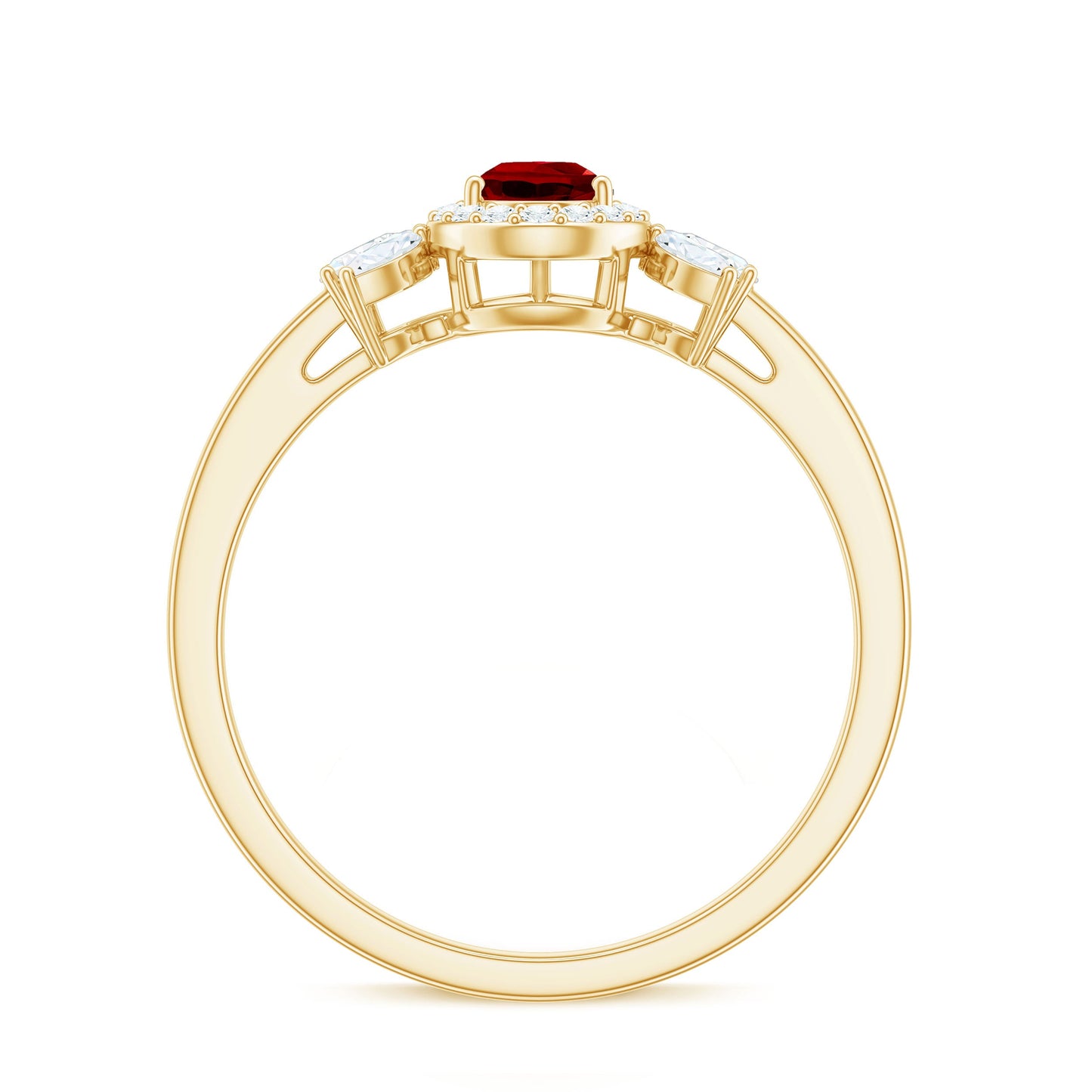 Pear Shaped Lab Grown Ruby Engagement Ring with Diamond Halo