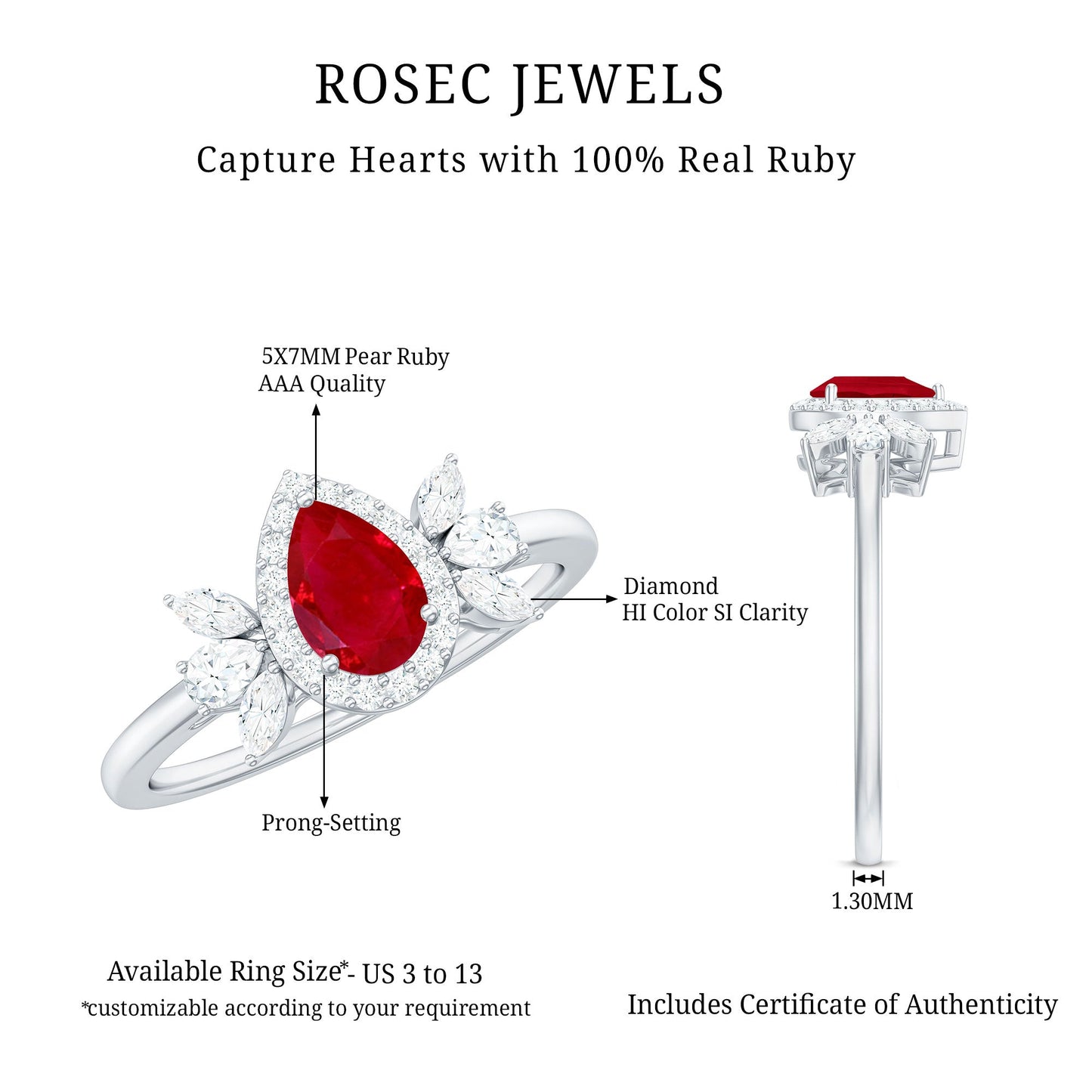 Natural 0.8 Carat Ruby Pear Shaped Engagement Ring with Diamond Halo