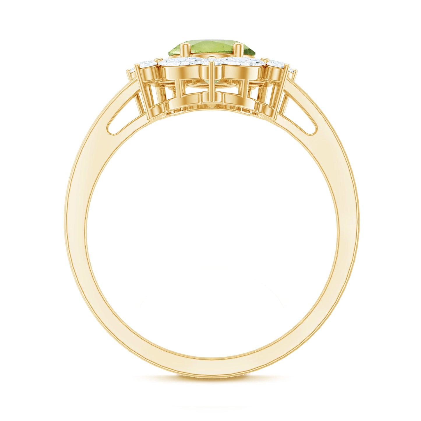 Natural 1 Carat Peridot Oval Engagement Ring with Moissanite