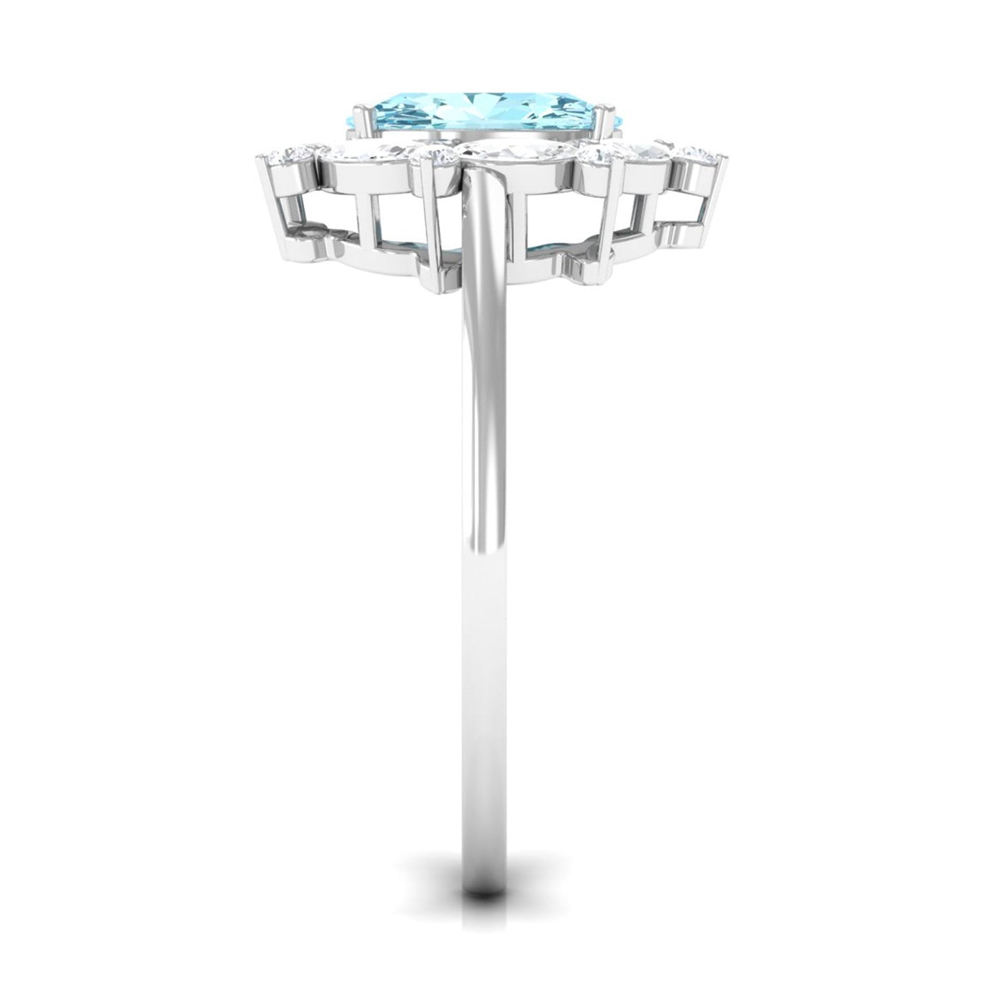 Genuine Aquamarine Vintage Inspired Engagement Ring with Halo