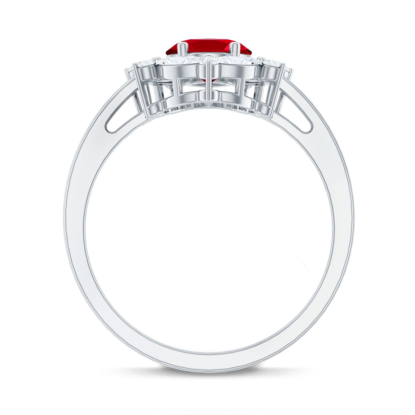 1.5 Carat Oval Shaped Lab Created Ruby Statement Engagement Ring with Diamond