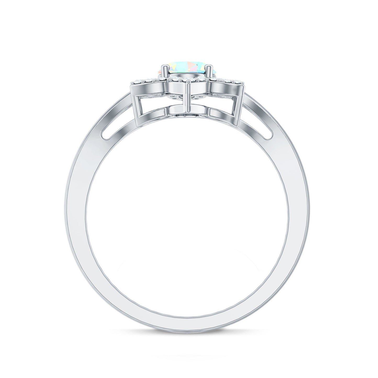 Real Oval Ethiopian Opal Diamond Flower Engagement Ring with Split Shank