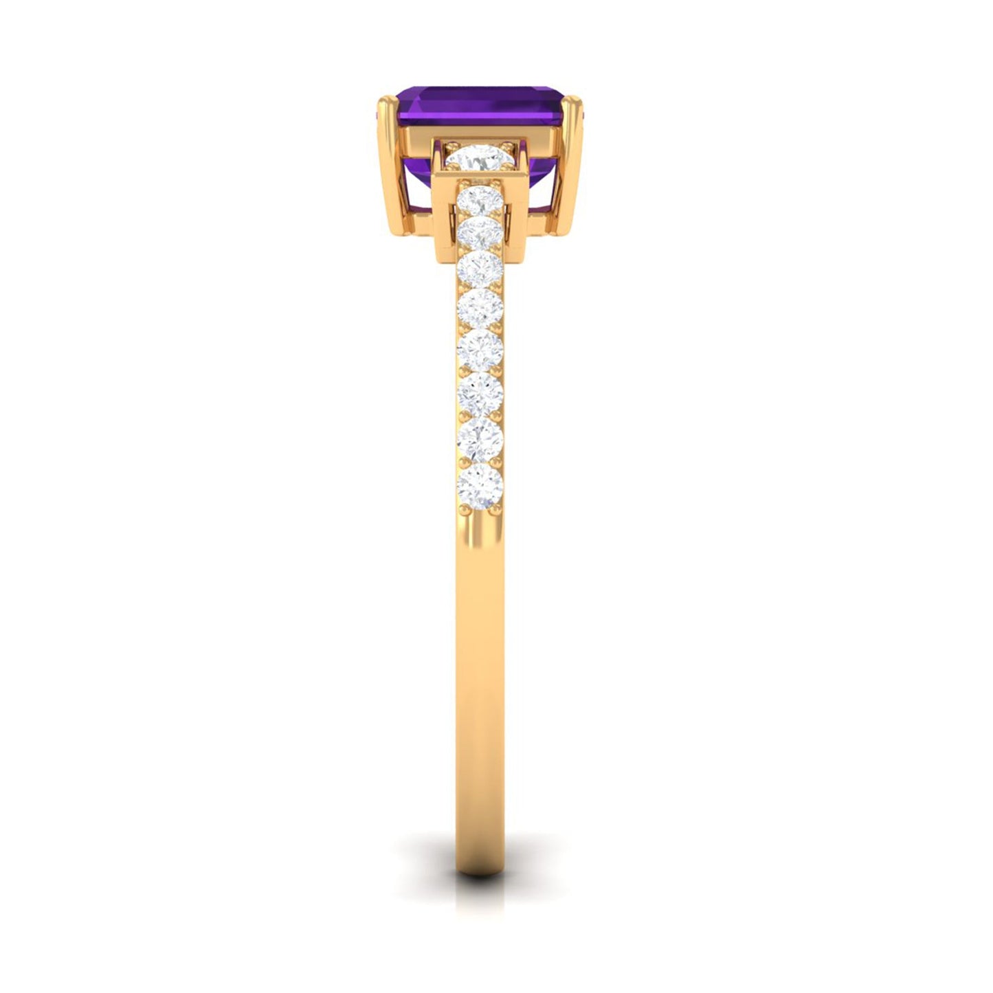 Genuine 3 Carat Amethyst Asscher Cut Engagement Ring with Diamond