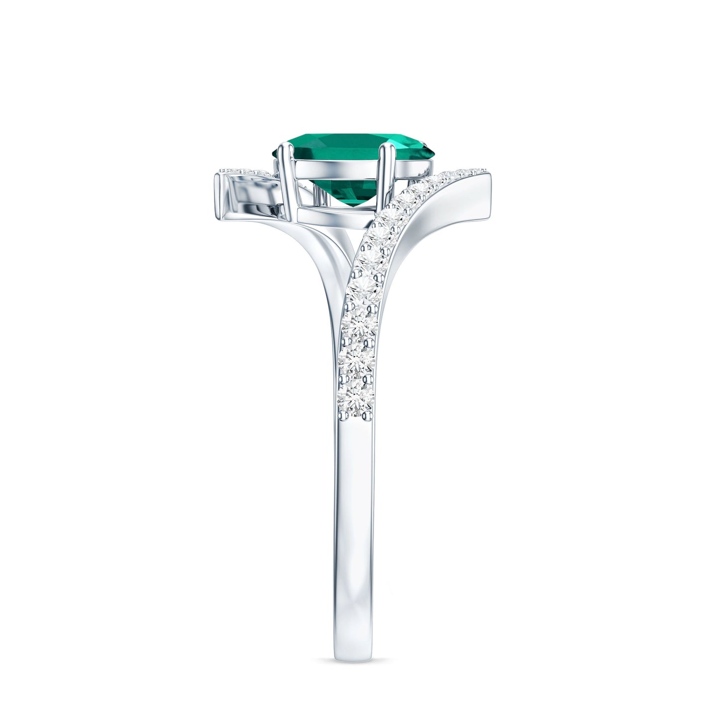 Oval Shaped 5X7 MM Lab Grown Emerald Bypass Engagement Ring