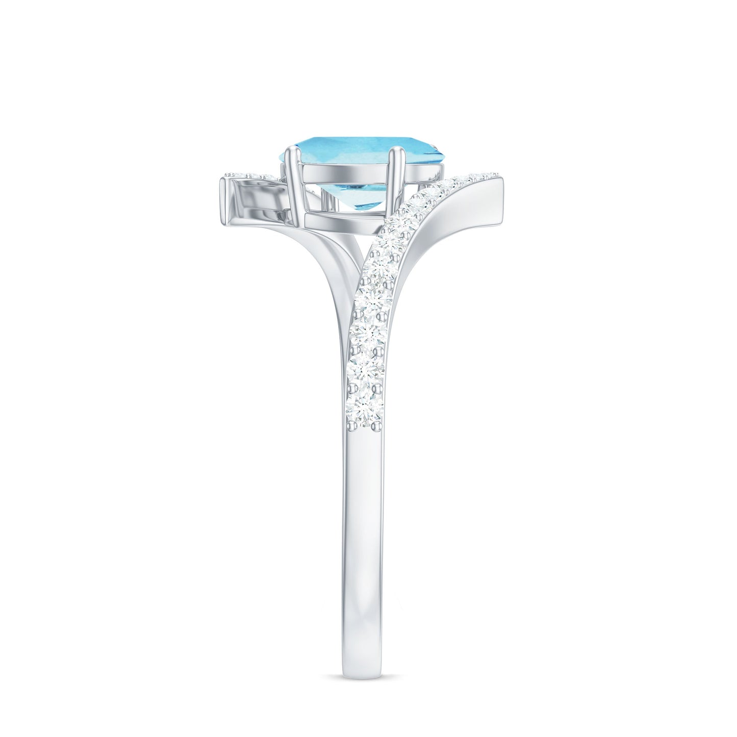 Natural Aquamarine Oval Engagement Ring with Diamond Bypass Shank