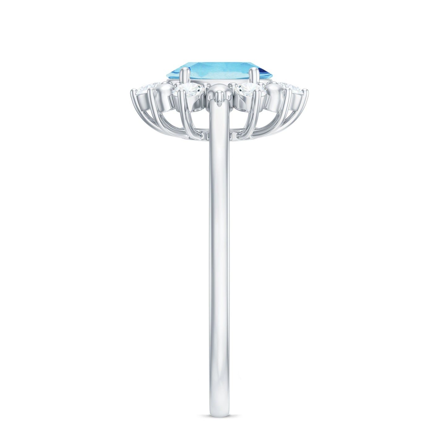 Real Aquamarine Oblong Engagement Ring with Diamond Halo