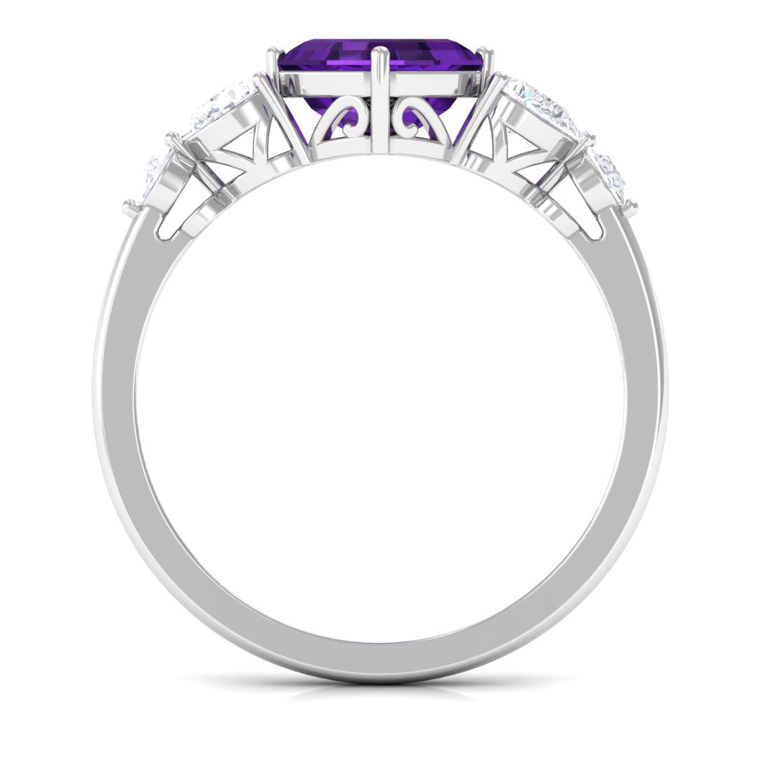 Natural 3 Carat Amethyst Asscher Cut Engagement Ring with Moissanite