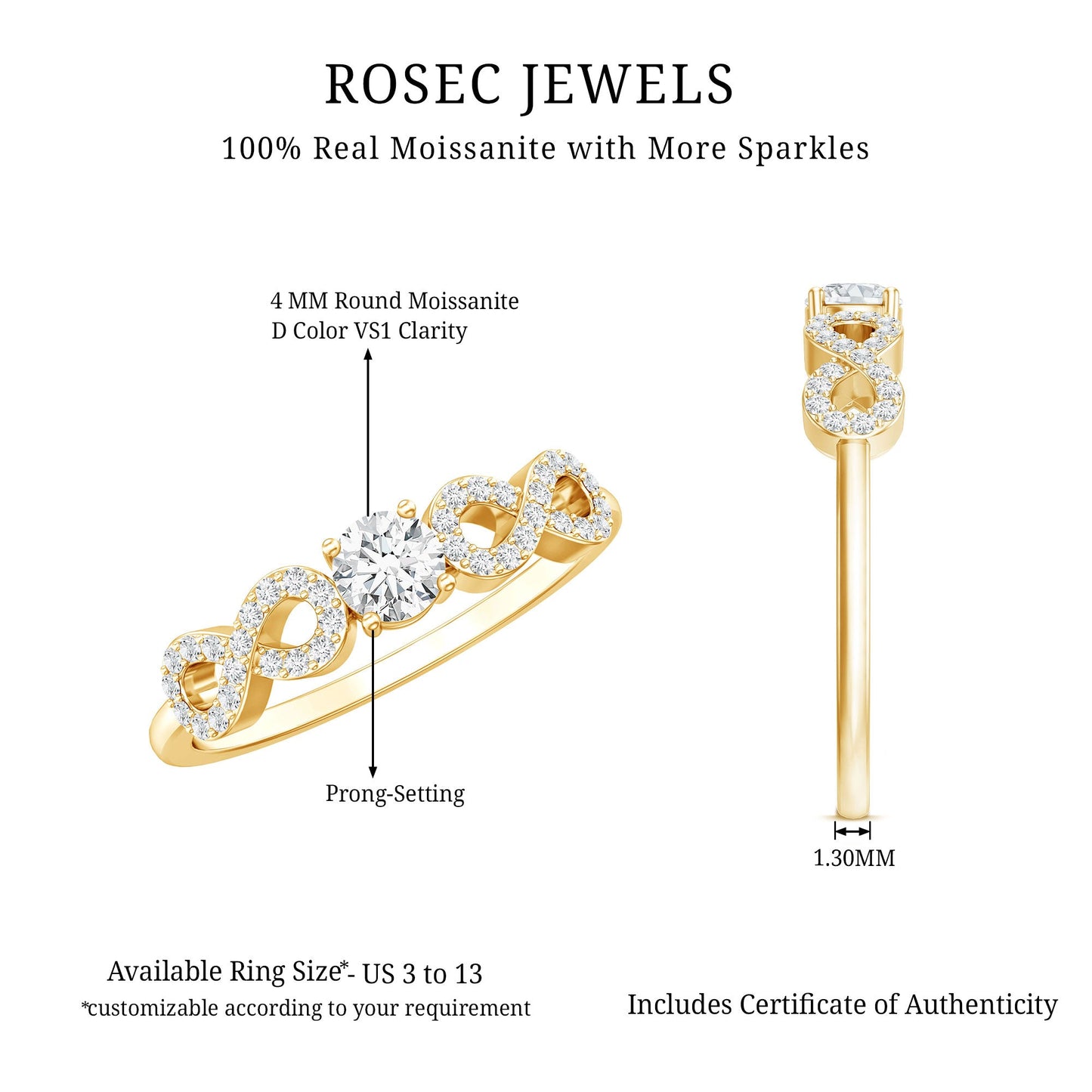 Round Moissanite Infinity Promise Ring with Certificate