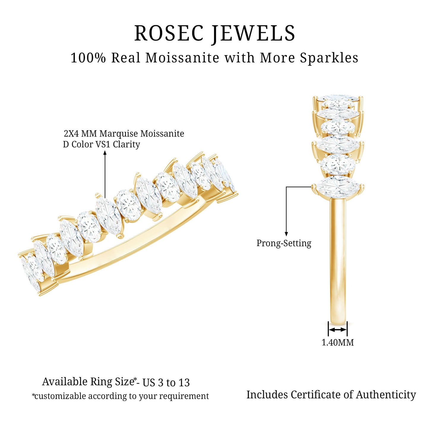 Certified Moissanite Half Eternity Wedding Band Ring