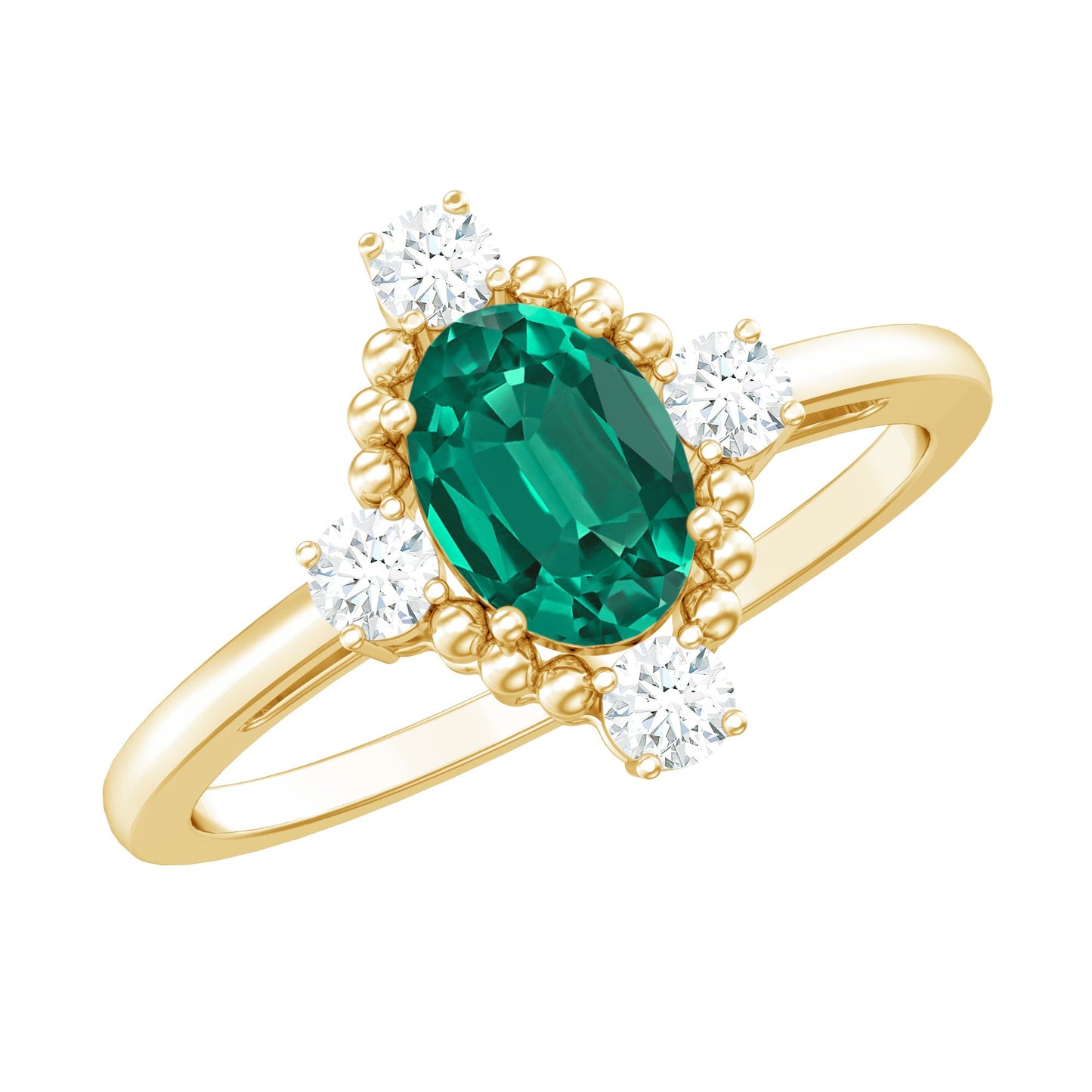 Vintage Inspired Lab Grown Emerald Oval Engagement Ring with Diamond