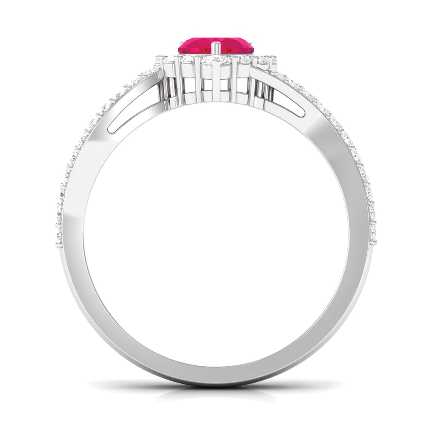 Natural 0.6 Carat Ruby Heart Engagement Ring with Diamond Bypass Shank
