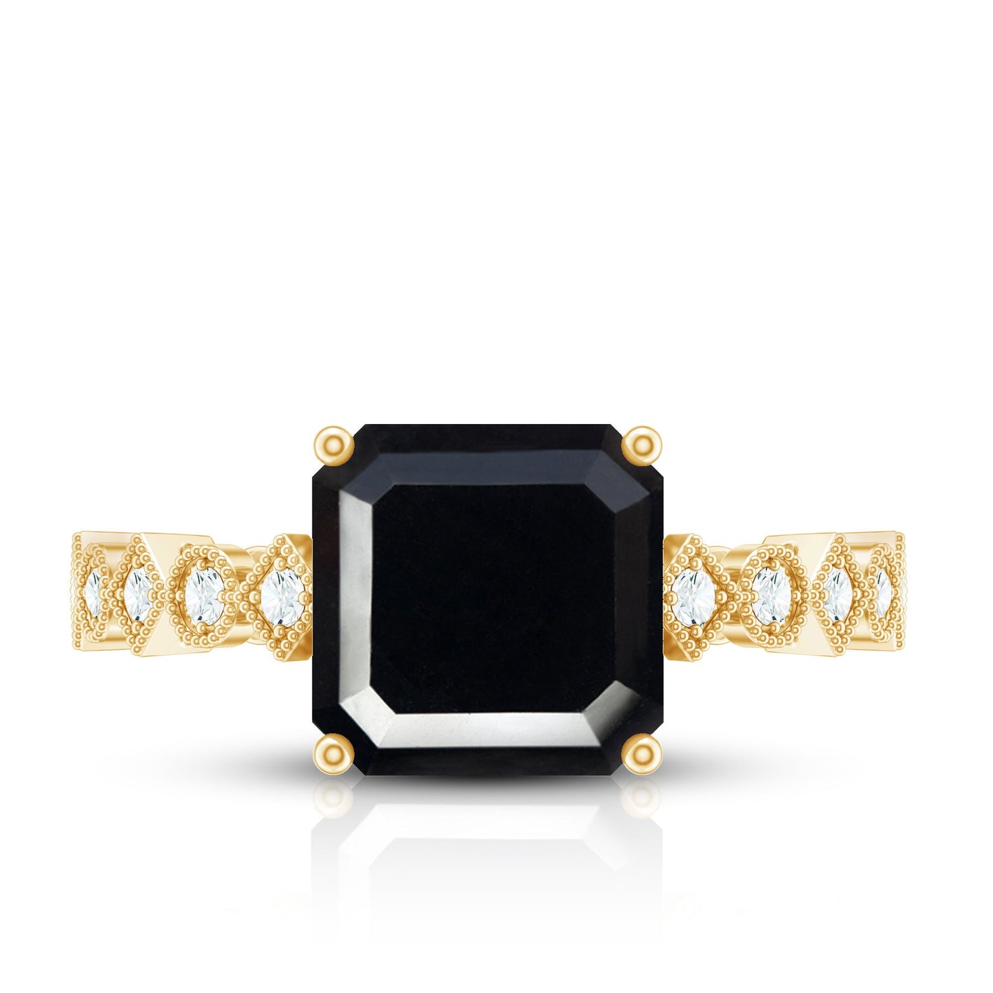Genuine Black Onyx 3 Carat Asscher Cut Engagement Ring with Diamond