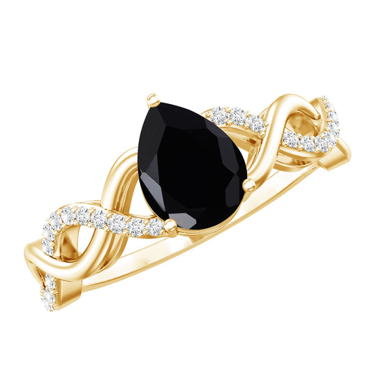 Pear Shape 0.85 Carat Lab Grown Black and White Diamond Engagement Ring with Crossover Shank