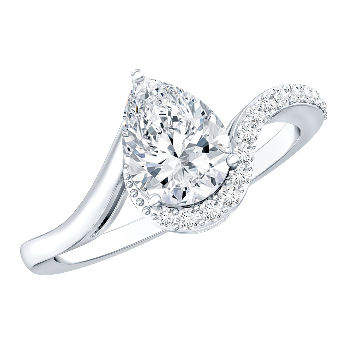 Certified Moissanite Designer Pear Shape Engagement Ring