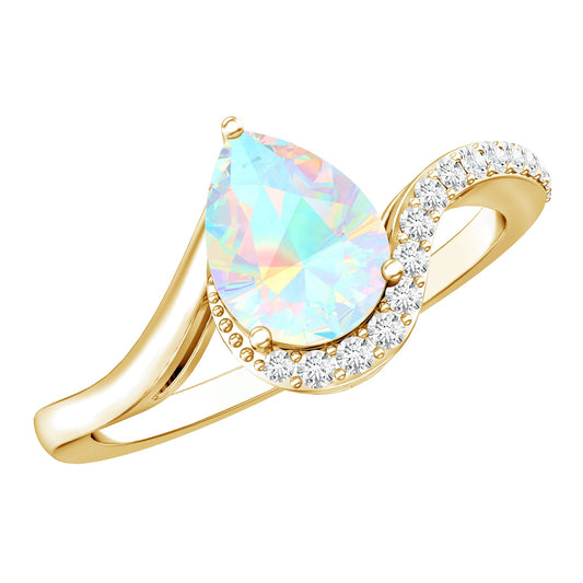 0.7 Carat Pear Cut Ethiopian Opal Engagement Ring with Diamond