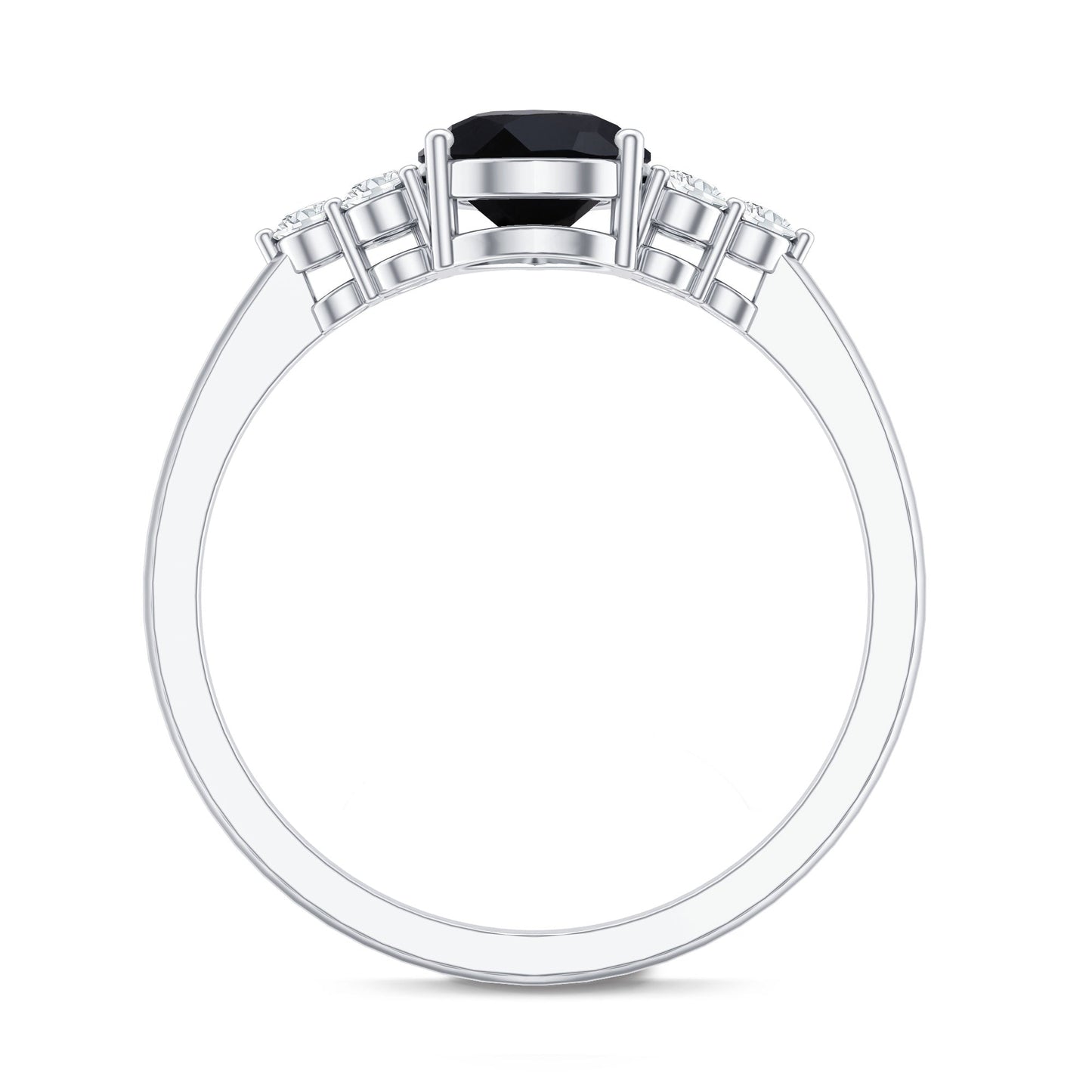 0.85 Carat Lab Grown Black Diamond Pear Shape Engagement Ring with White Diamond Trio