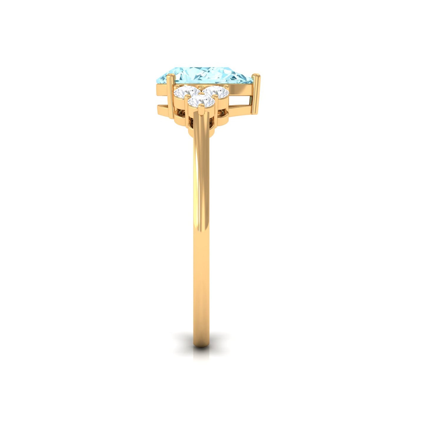 Genuine Aquamarine Teardrop Engagement Ring with Diamond Trio