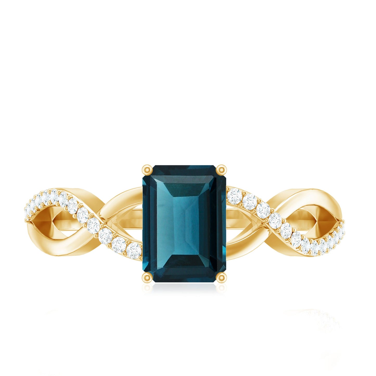 Solitaire Blue Topaz Emerald Cut Engagement Ring with Infinity Band