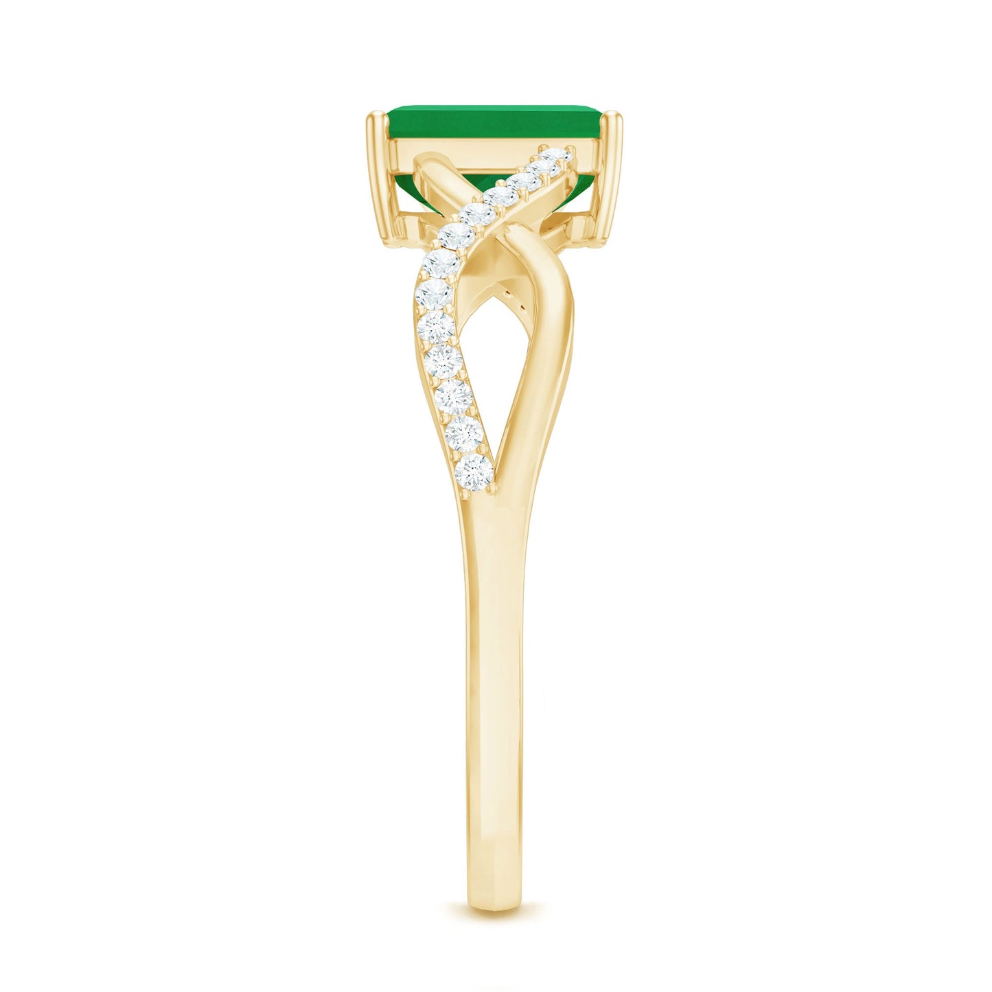 Real Emerald Cut Emerald Engagement Ring with Diamond Twisted Infinity Shank