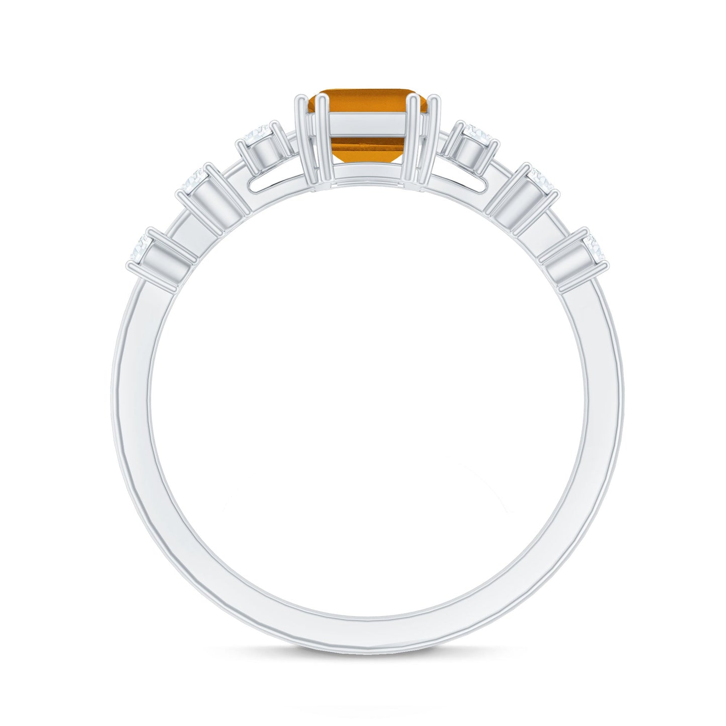Natural Citrine Emerald Cut Engagement Ring with Diamond