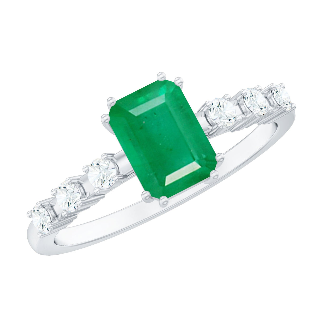 Natural Emerald Diamond Emerald Cut Engagement Ring