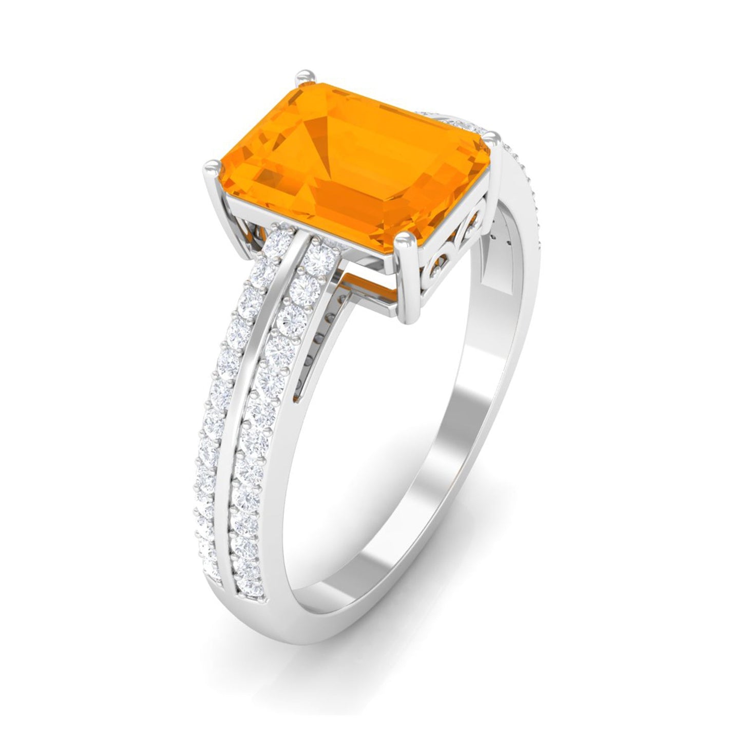 1 Carat Emerald Cut Fire Opal and Diamond Side Stone Engagement Ring