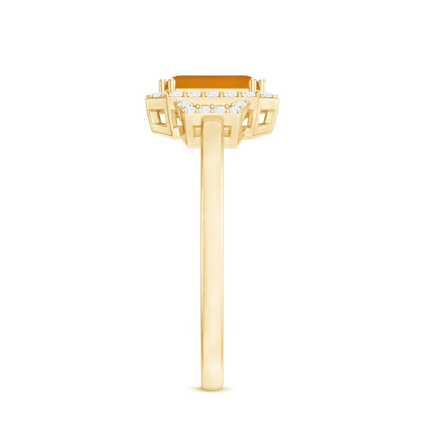 Genuine Citrine Emerald Cut Engagement Ring with Diamond Halo