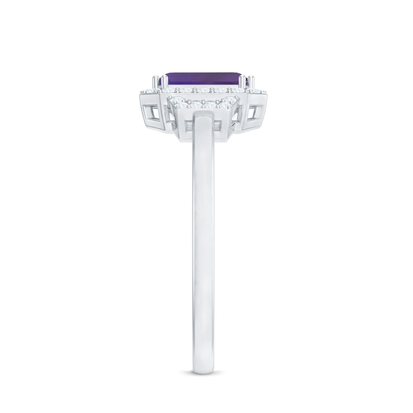 Real 1.4 Carat Amethyst Emerald Cut Engagement Ring with Diamond Halo