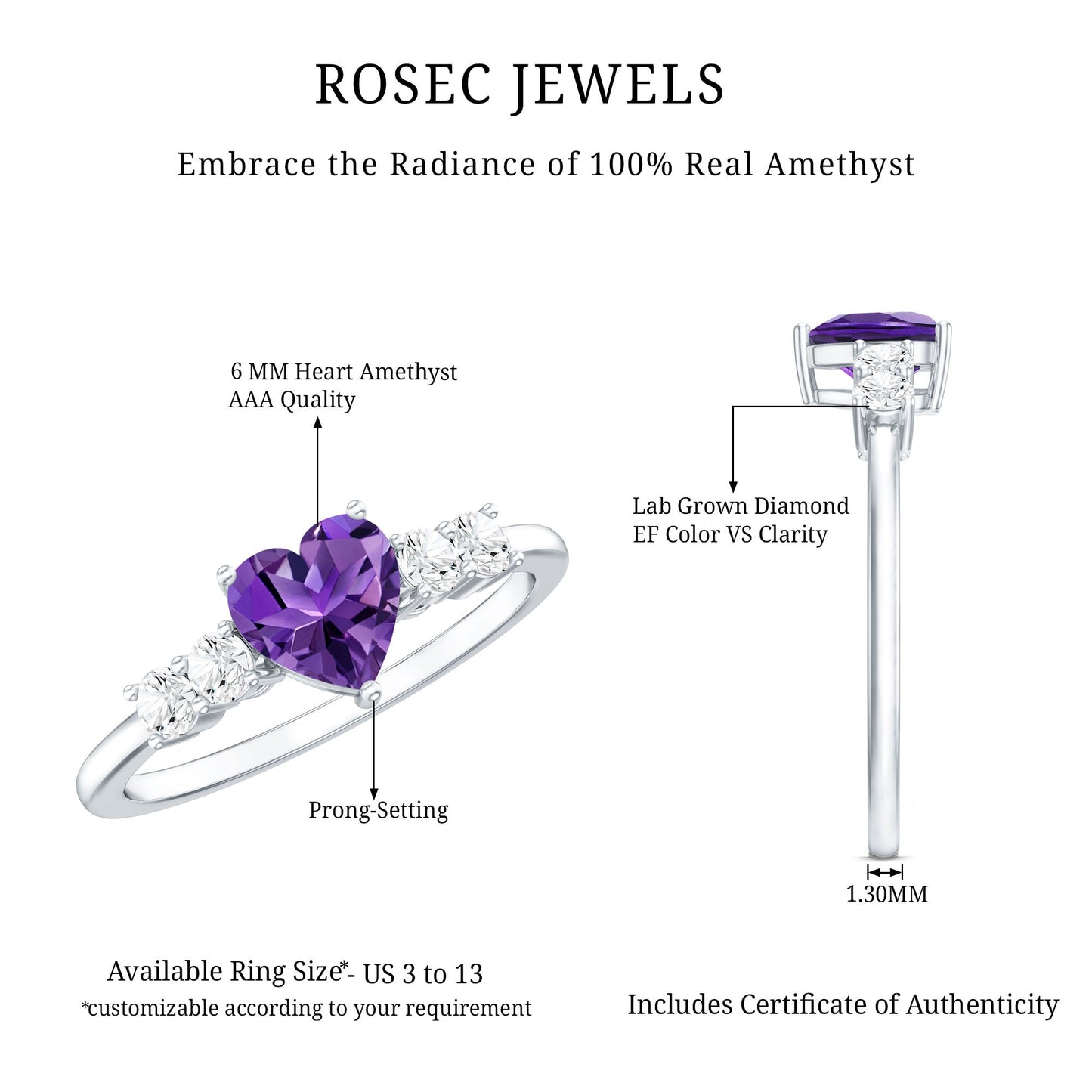 0.9 Carat Amethyst Heart Promise Ring with Diamonds