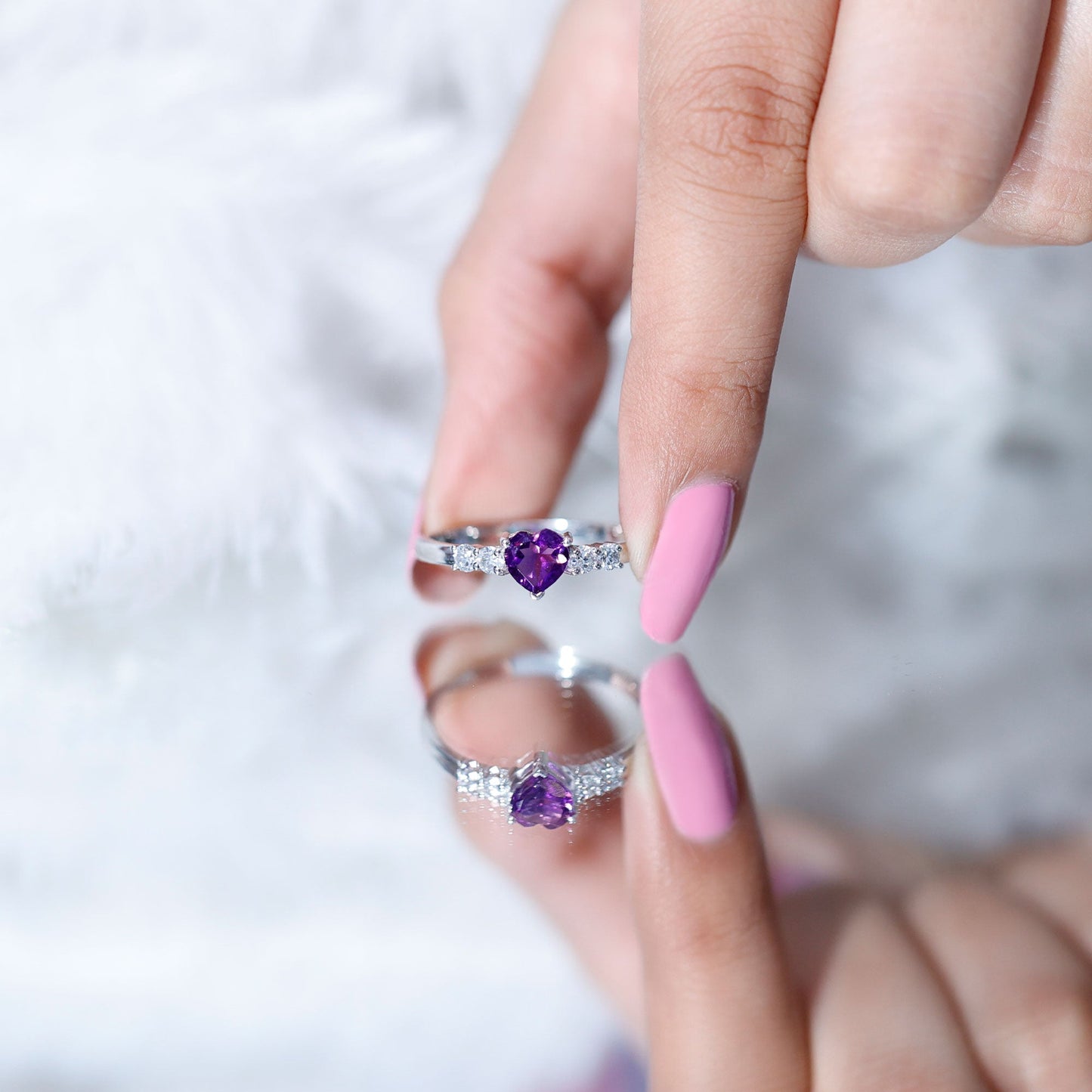 0.9 Carat Amethyst Heart Promise Ring with Diamonds