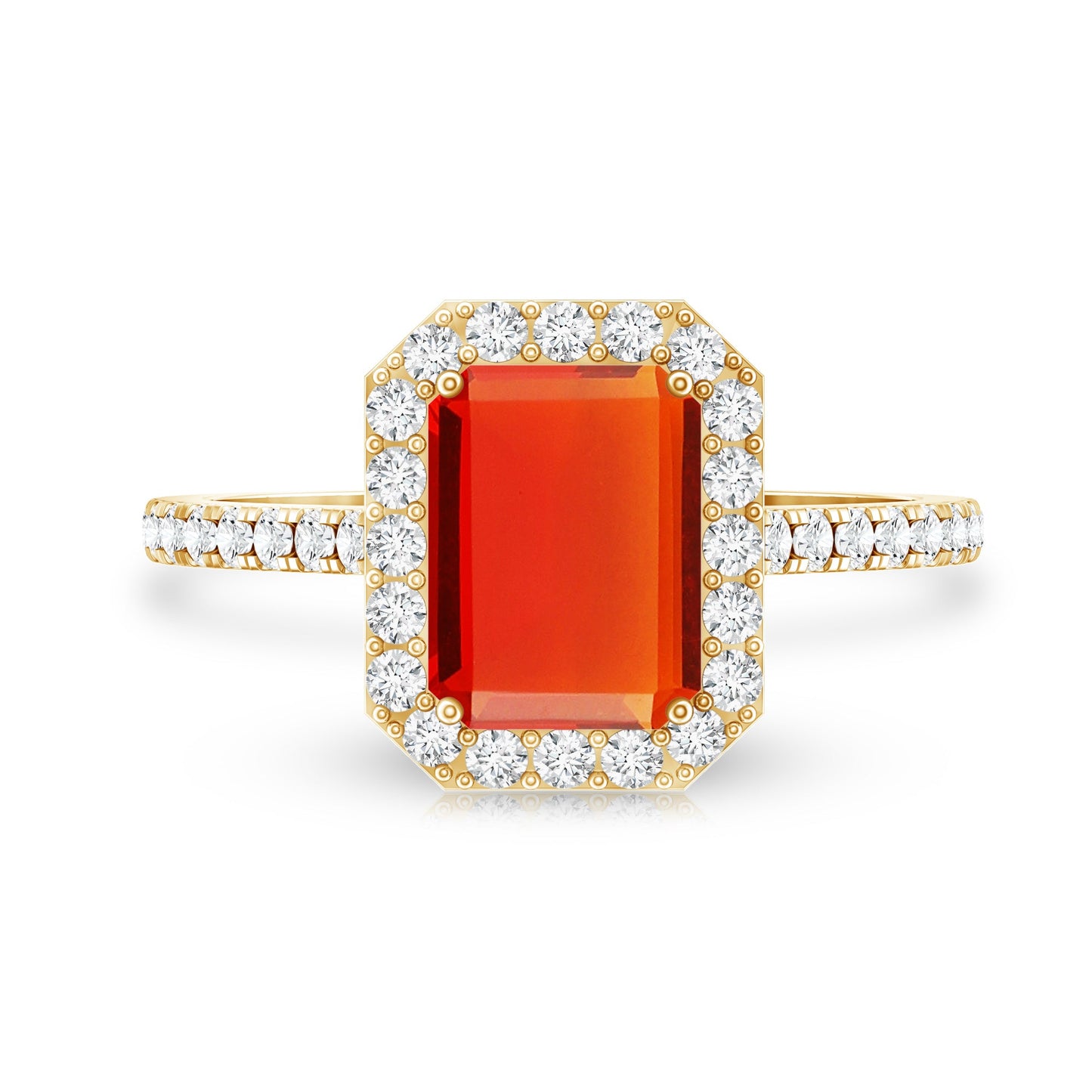 Emerald Cut Fire Opal Simple Engagement Ring with Diamond Halo