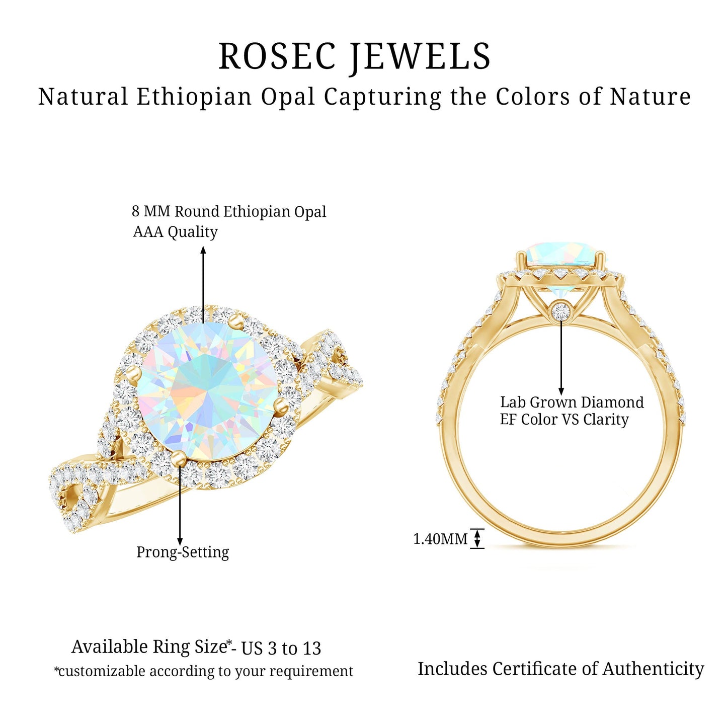 Real 2 Carat Ethiopian Opal Halo Engagement Ring with Crossover Shank
