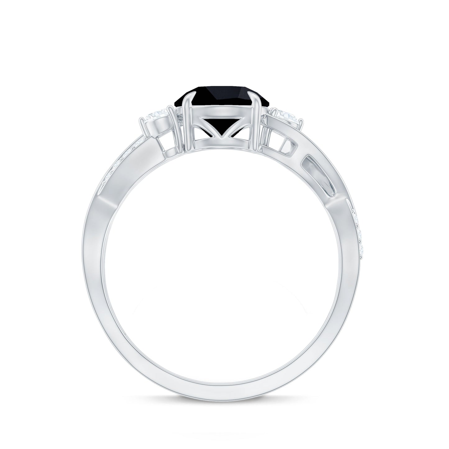 2 Carat Lab Grown Black and White Diamond Engagement Ring with Crossover Shank