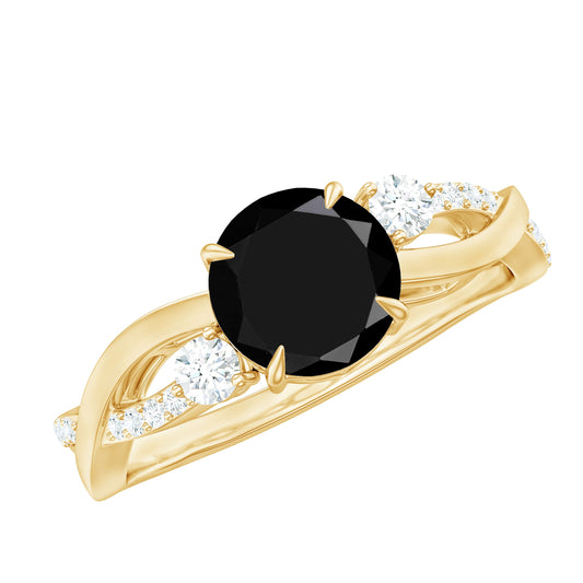 2 Carat Lab Grown Black and White Diamond Engagement Ring with Crossover Shank