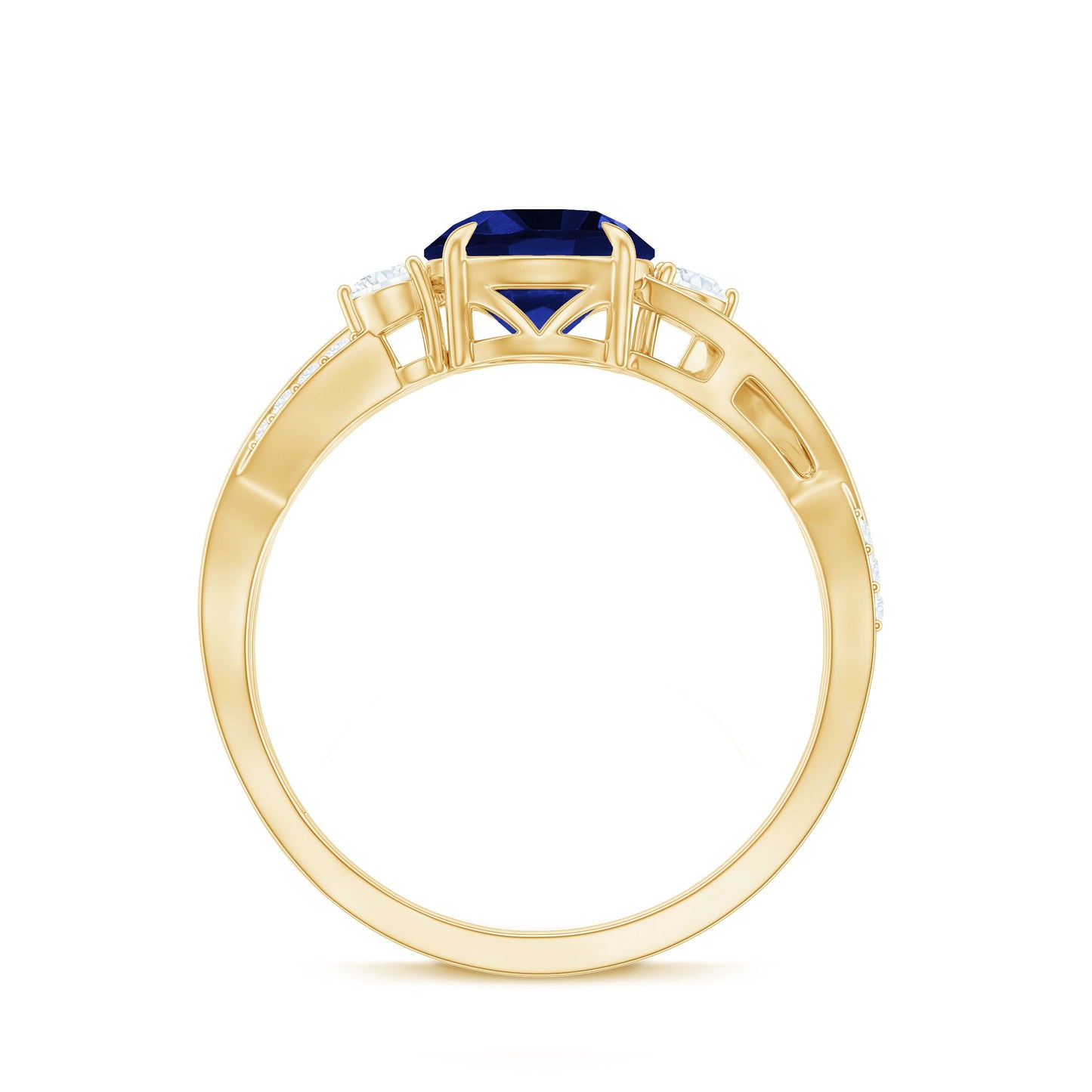 Certified 2.7 Carat Lab Grown Blue Sapphire Engagement Ring with Diamond Crossover Shank