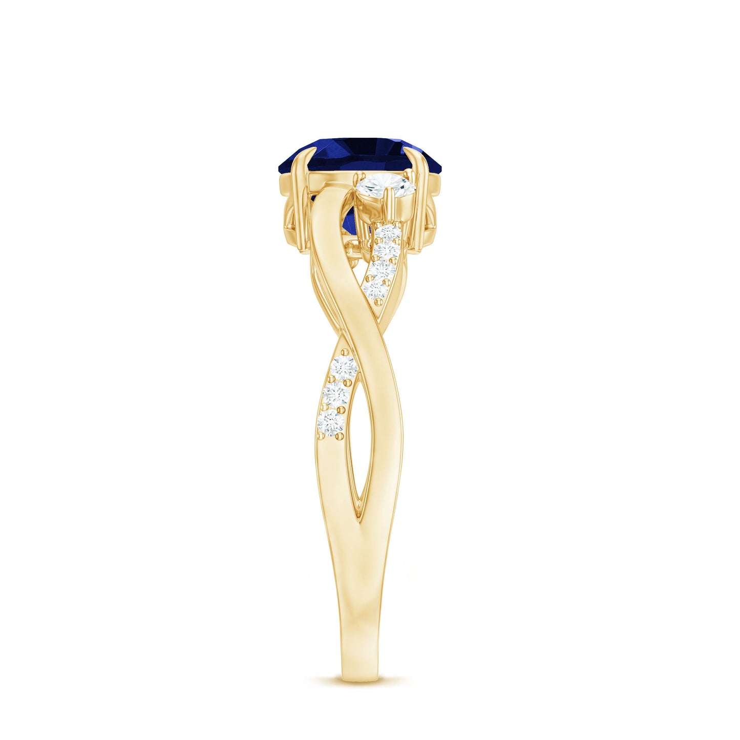 Certified 2.7 Carat Lab Grown Blue Sapphire Engagement Ring with Diamond Crossover Shank
