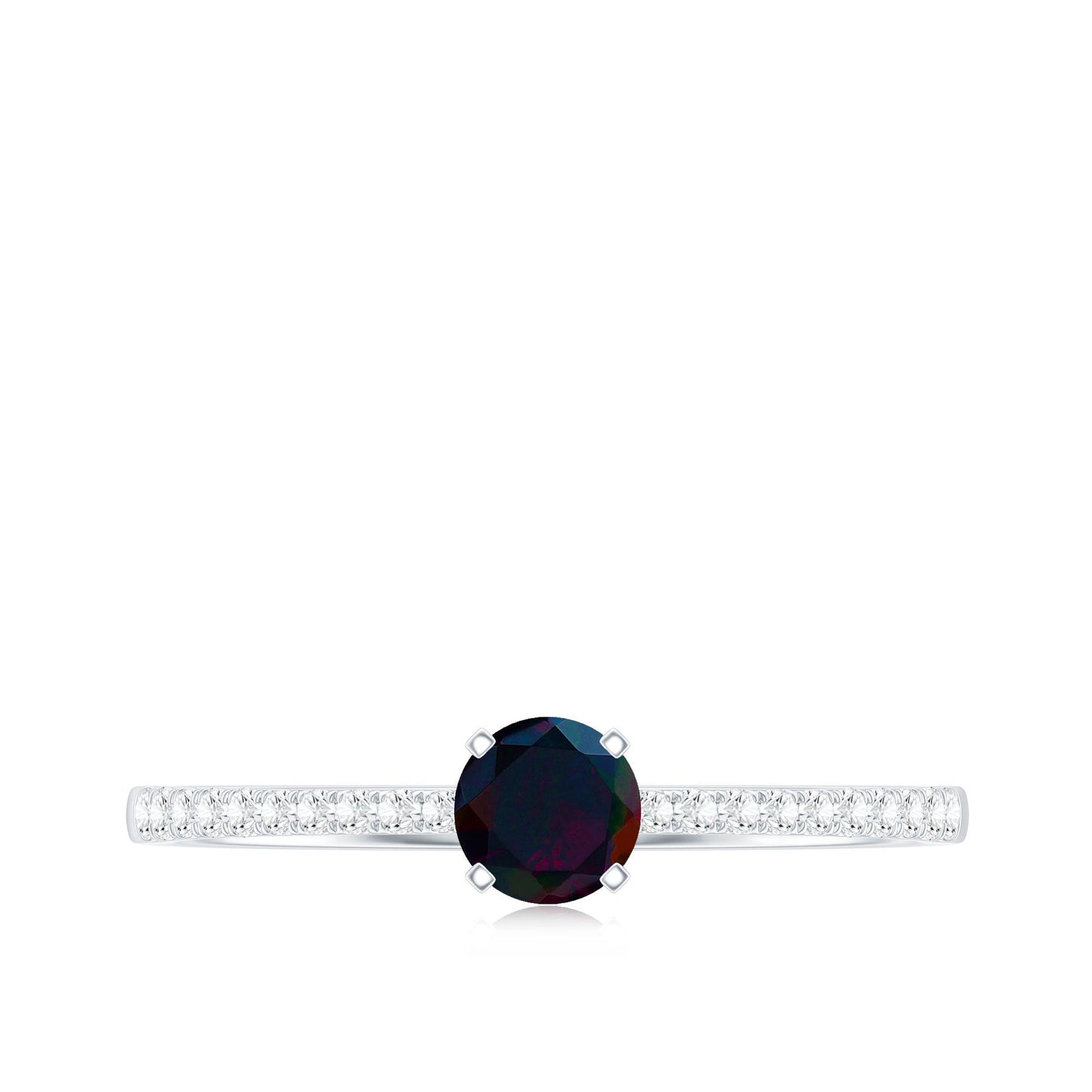 0.4 Carat Round Black Opal Solitaire Engagement Ring with Diamond