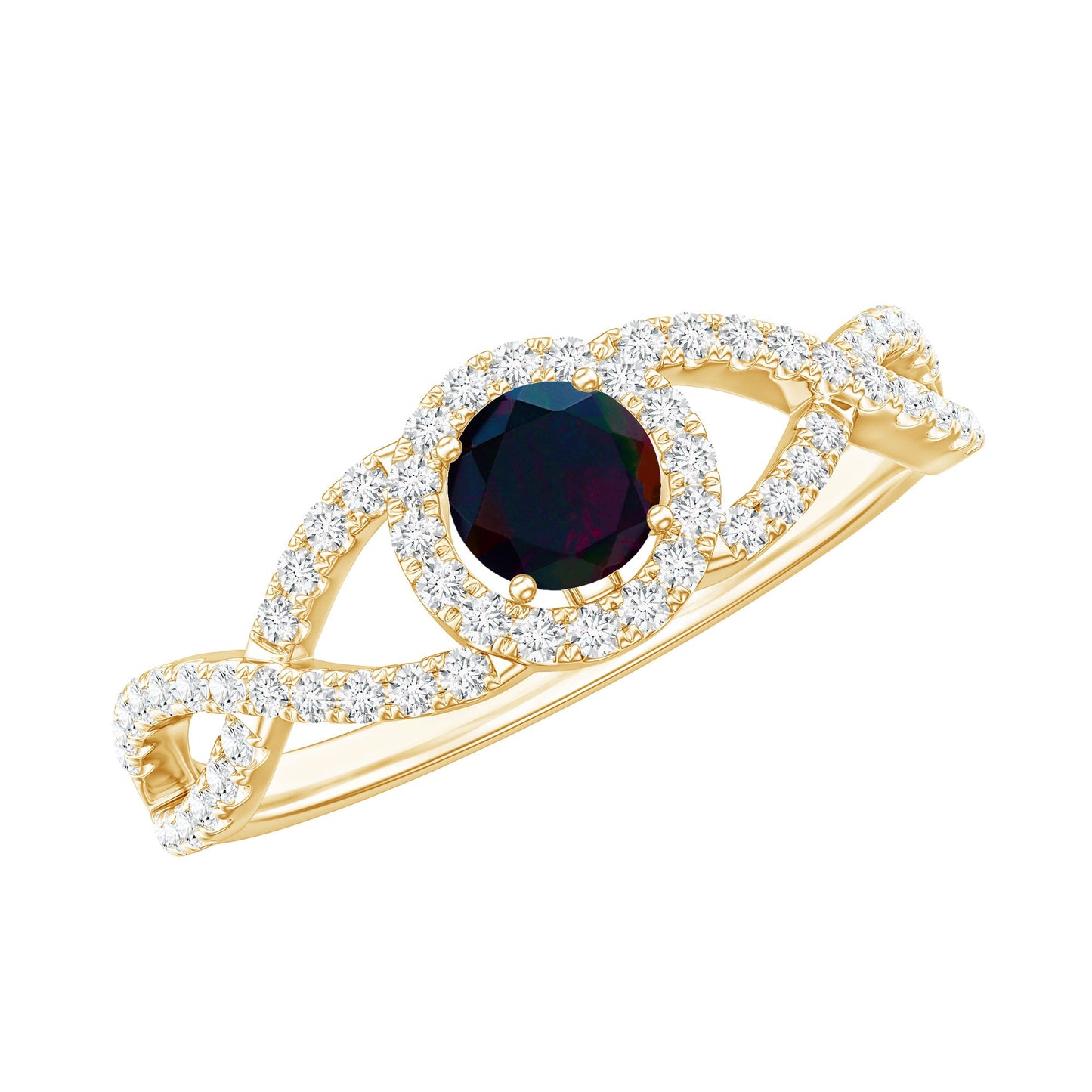 Natural Black Opal and Diamond Halo Engagement Ring