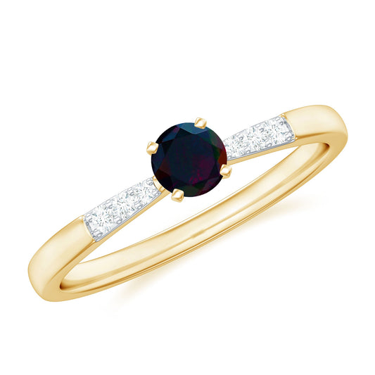 Black Opal Promise Ring with Diamond Side Stones