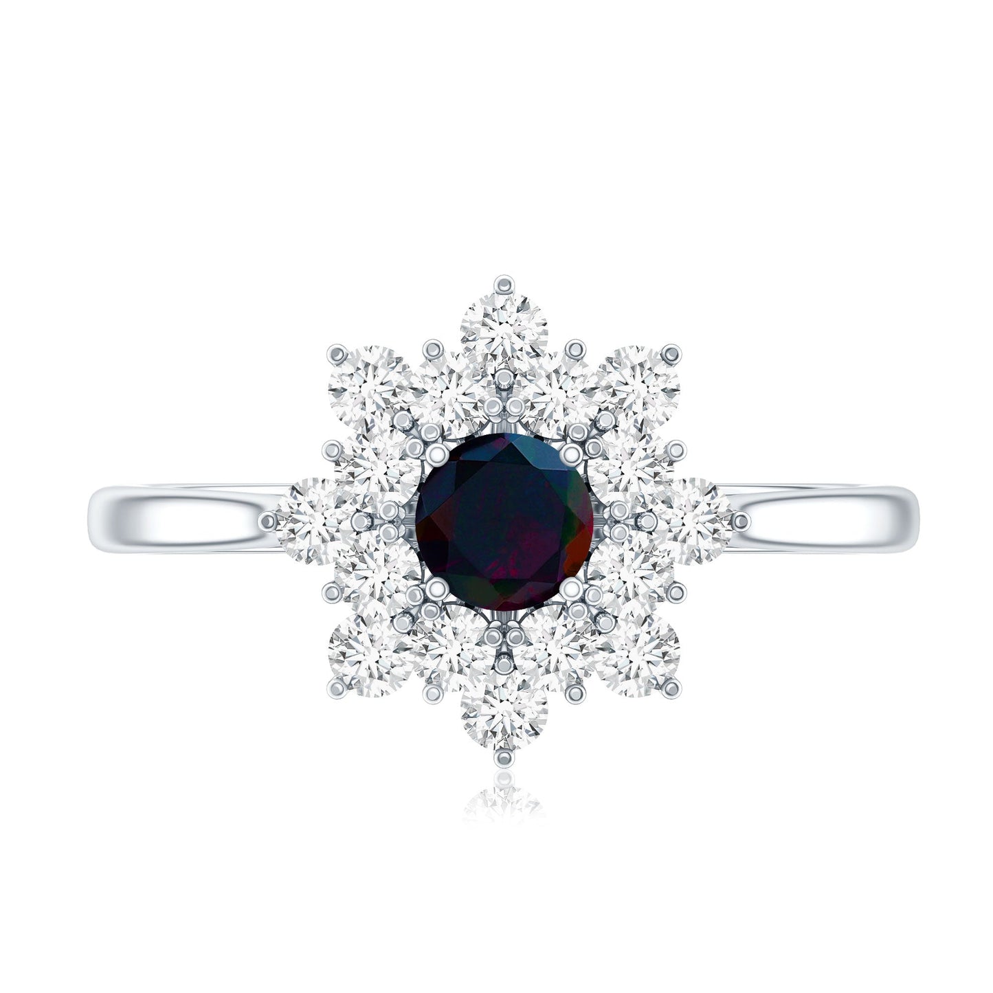 Black Opal and Diamond Flower Cluster Engagement Ring
