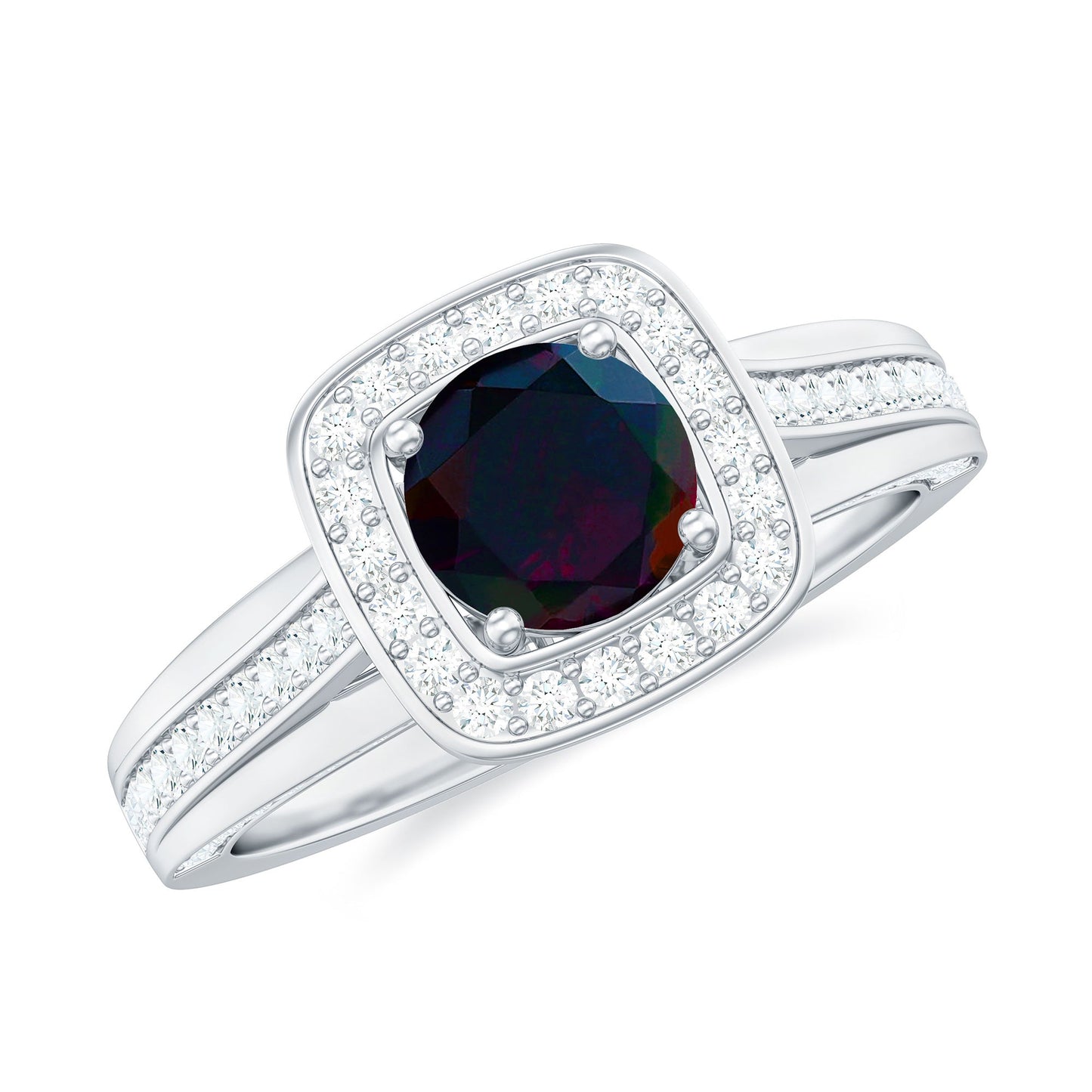 Classic Black Opal Engagement Ring with Moissanite Accent