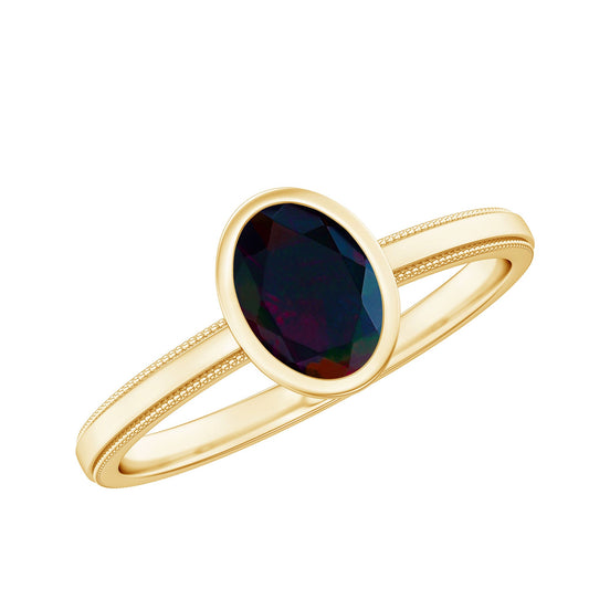Oval Cut 0.9 Carat Black Opal Bezel Set Engagement Ring