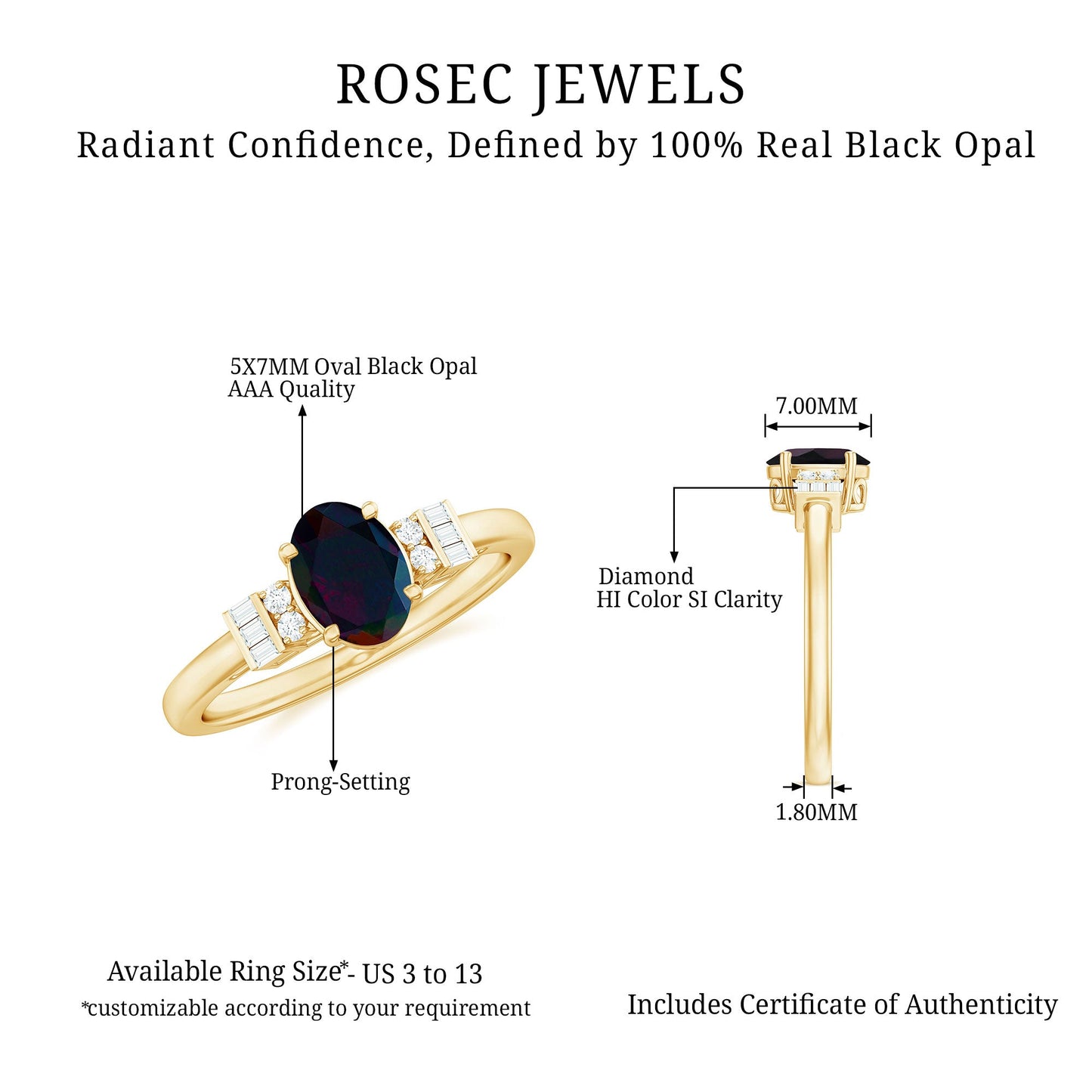 0.9 Carat Oval Cut Black Opal Engagement Ring with Diamond