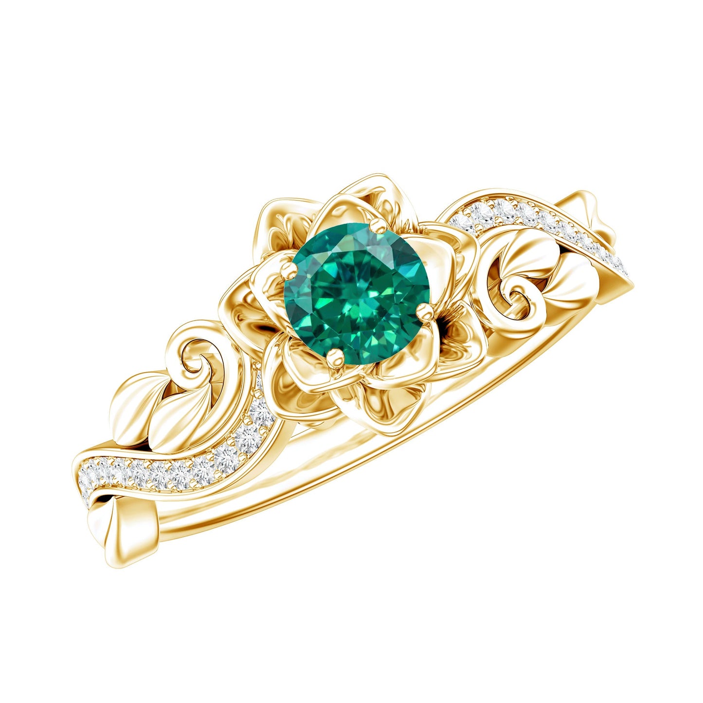 Lab Grown Emerald Diamond Flower Engagement Ring with Certificate