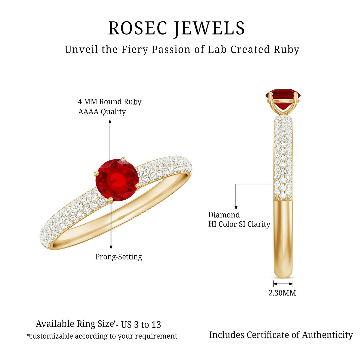 Minimalist Lab Created Ruby Ring with Diamond Side Stones