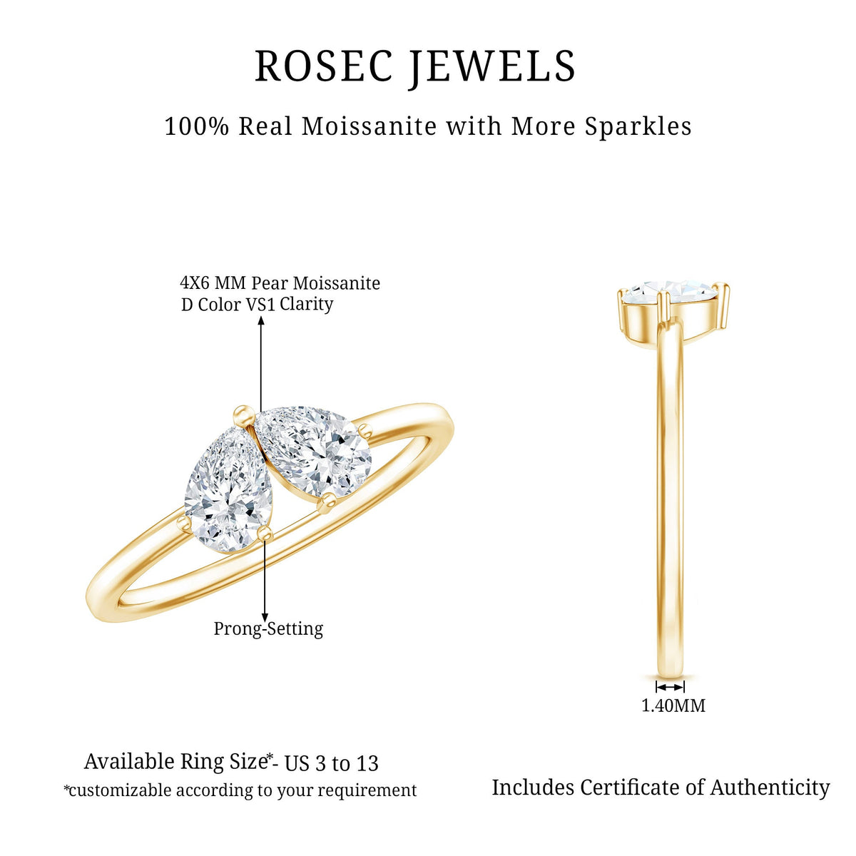 Moissanite Two Stone Promise Engagement Ring